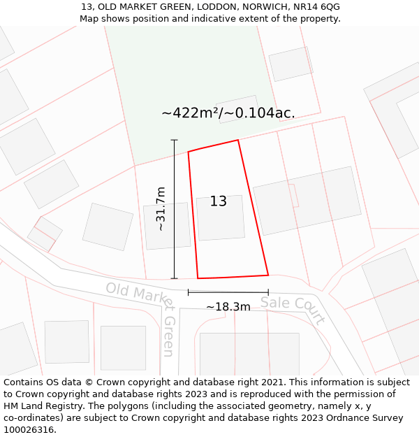 13, OLD MARKET GREEN, LODDON, NORWICH, NR14 6QG: Plot and title map