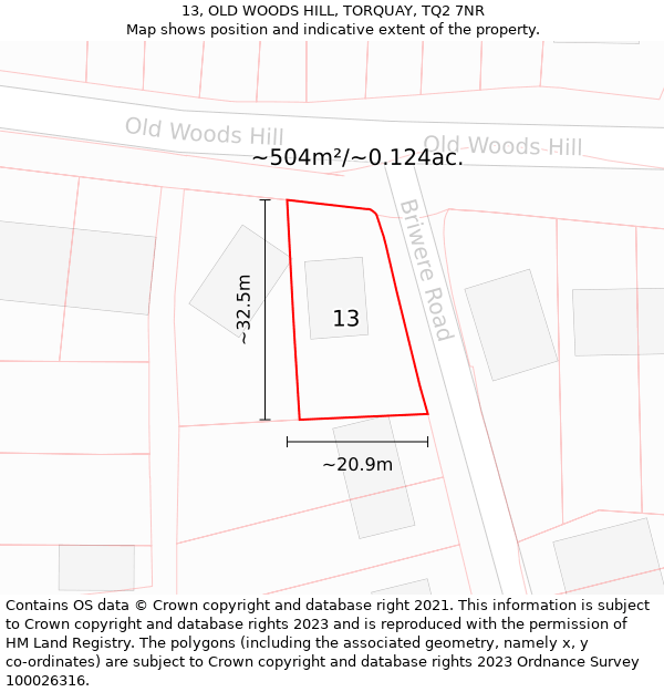 13, OLD WOODS HILL, TORQUAY, TQ2 7NR: Plot and title map