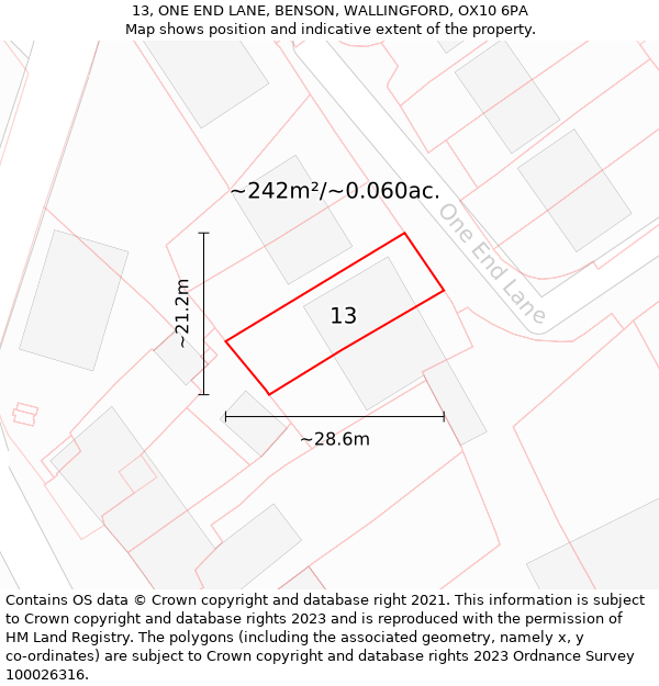 13, ONE END LANE, BENSON, WALLINGFORD, OX10 6PA: Plot and title map