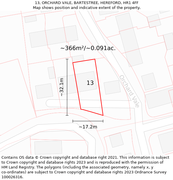 13, ORCHARD VALE, BARTESTREE, HEREFORD, HR1 4FF: Plot and title map