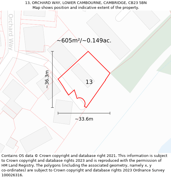 13, ORCHARD WAY, LOWER CAMBOURNE, CAMBRIDGE, CB23 5BN: Plot and title map