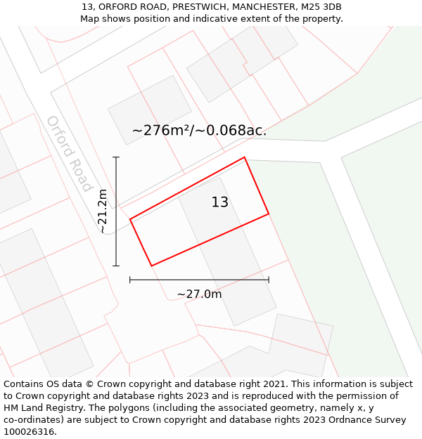 13, ORFORD ROAD, PRESTWICH, MANCHESTER, M25 3DB: Plot and title map