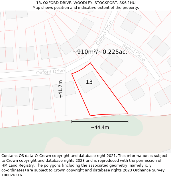 13, OXFORD DRIVE, WOODLEY, STOCKPORT, SK6 1HU: Plot and title map