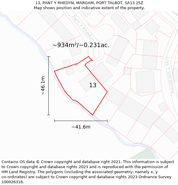 13, PANT Y RHEDYN, MARGAM, PORT TALBOT, SA13 2SZ: Plot and title map