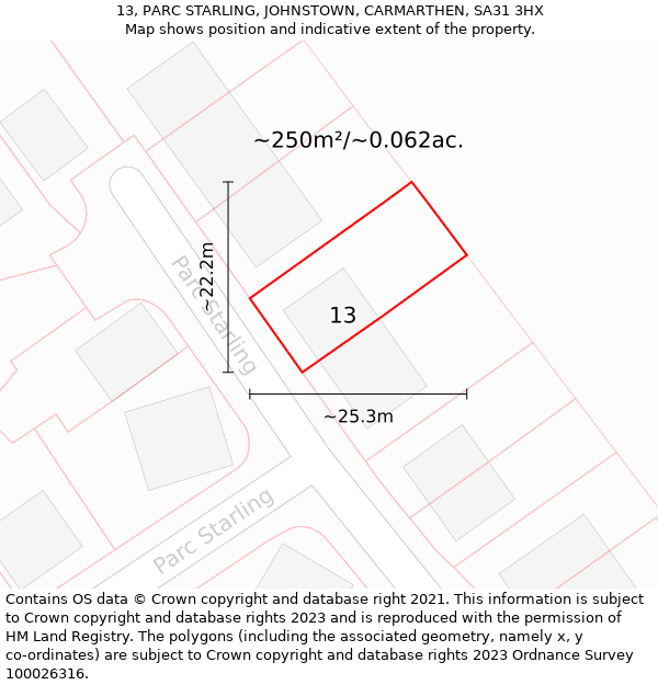 13, PARC STARLING, JOHNSTOWN, CARMARTHEN, SA31 3HX: Plot and title map