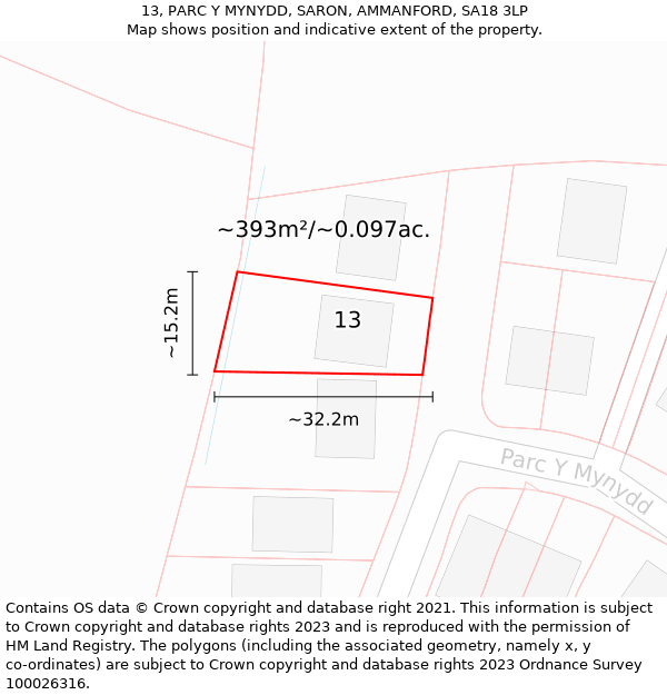 13, PARC Y MYNYDD, SARON, AMMANFORD, SA18 3LP: Plot and title map