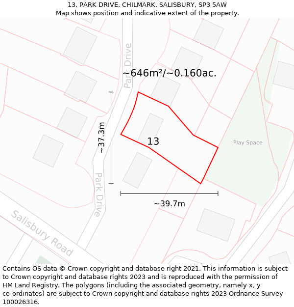 13, PARK DRIVE, CHILMARK, SALISBURY, SP3 5AW: Plot and title map