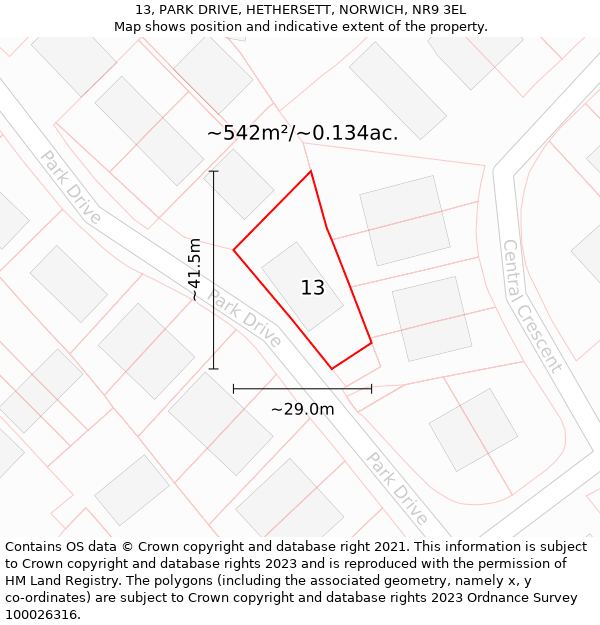 13, PARK DRIVE, HETHERSETT, NORWICH, NR9 3EL: Plot and title map