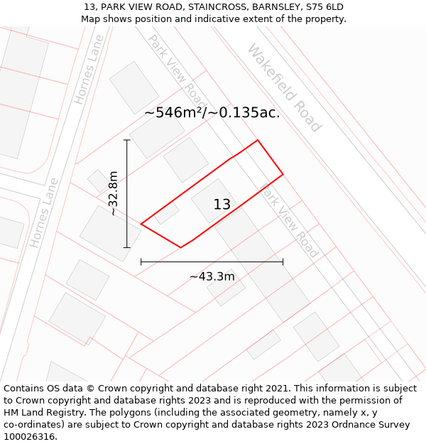 13, PARK VIEW ROAD, STAINCROSS, BARNSLEY, S75 6LD: Plot and title map