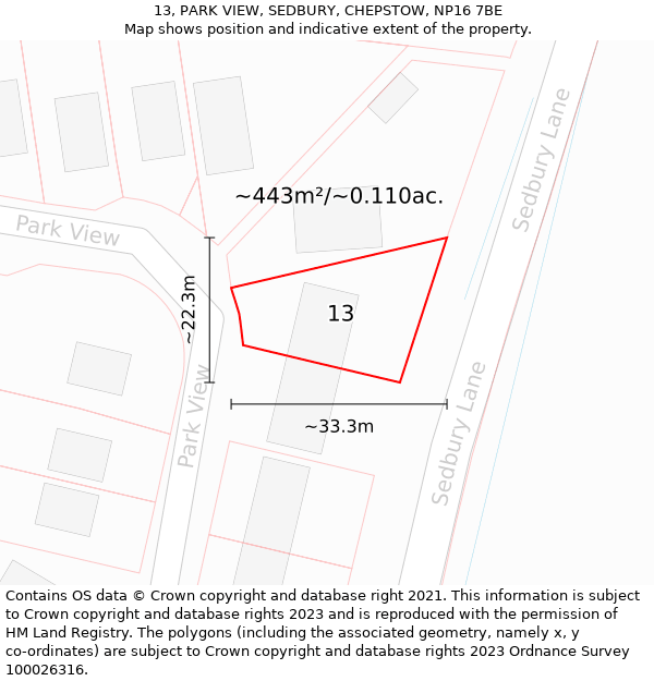 13, PARK VIEW, SEDBURY, CHEPSTOW, NP16 7BE: Plot and title map