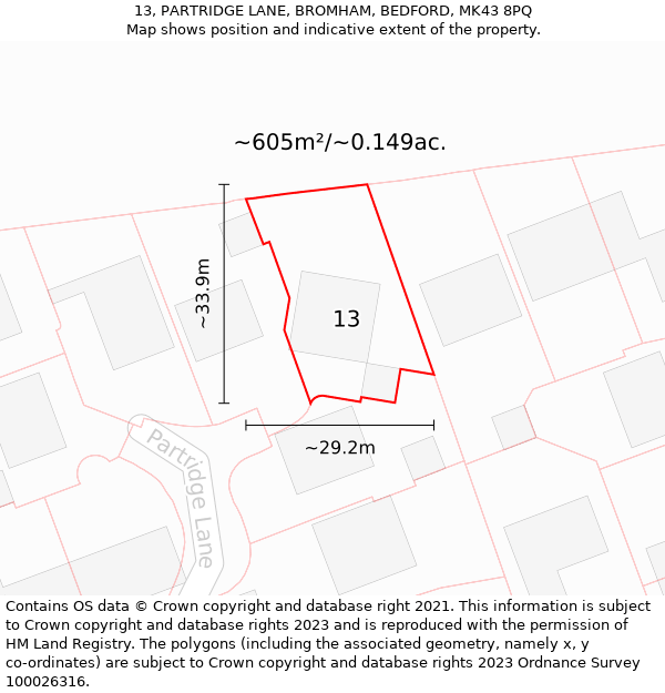 13, PARTRIDGE LANE, BROMHAM, BEDFORD, MK43 8PQ: Plot and title map