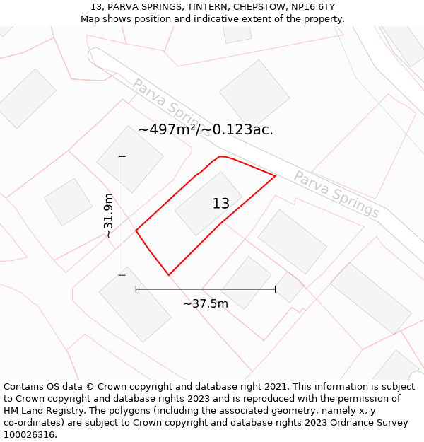13, PARVA SPRINGS, TINTERN, CHEPSTOW, NP16 6TY: Plot and title map