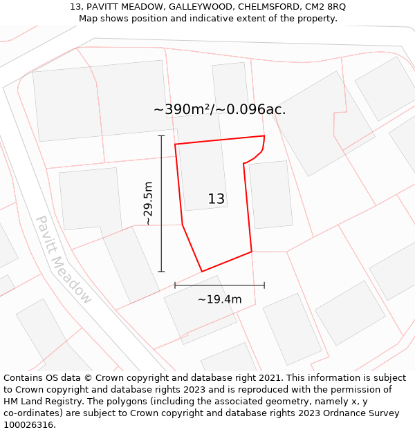 13, PAVITT MEADOW, GALLEYWOOD, CHELMSFORD, CM2 8RQ: Plot and title map