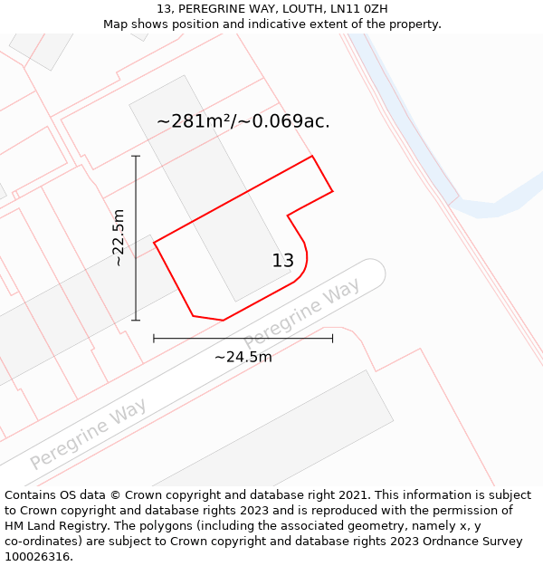 13, PEREGRINE WAY, LOUTH, LN11 0ZH: Plot and title map