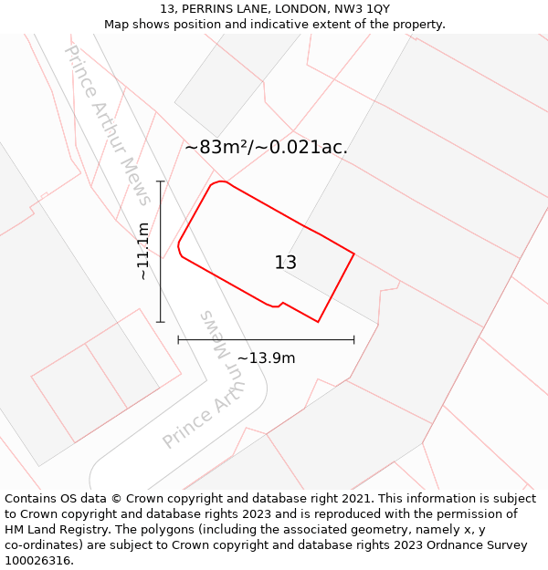 13, PERRINS LANE, LONDON, NW3 1QY: Plot and title map