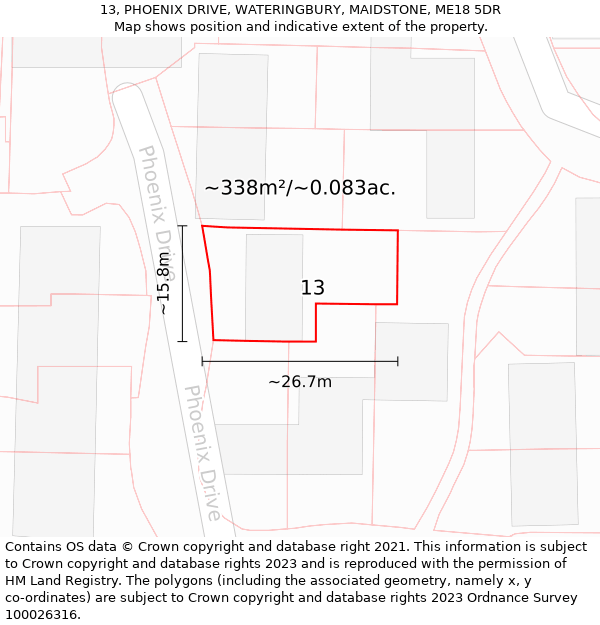 13, PHOENIX DRIVE, WATERINGBURY, MAIDSTONE, ME18 5DR: Plot and title map