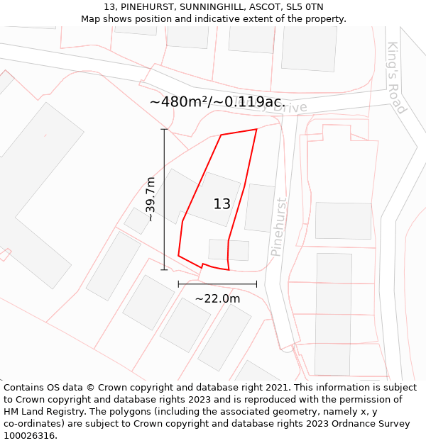 13, PINEHURST, SUNNINGHILL, ASCOT, SL5 0TN: Plot and title map