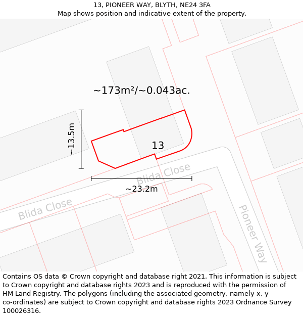 13, PIONEER WAY, BLYTH, NE24 3FA: Plot and title map