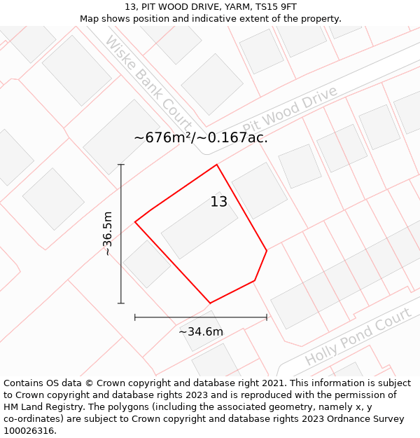 13, PIT WOOD DRIVE, YARM, TS15 9FT: Plot and title map