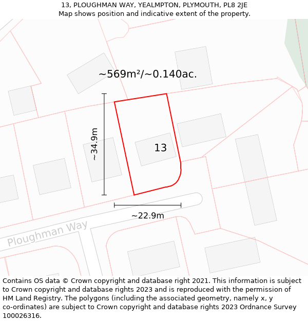 13, PLOUGHMAN WAY, YEALMPTON, PLYMOUTH, PL8 2JE: Plot and title map