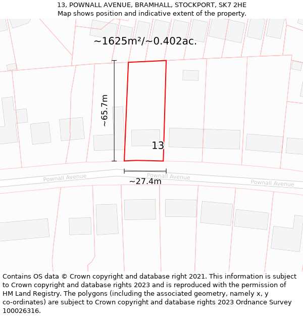 13, POWNALL AVENUE, BRAMHALL, STOCKPORT, SK7 2HE: Plot and title map