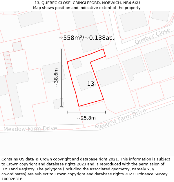 13, QUEBEC CLOSE, CRINGLEFORD, NORWICH, NR4 6XU: Plot and title map