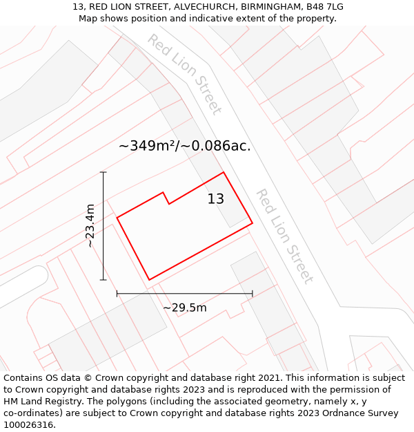 13, RED LION STREET, ALVECHURCH, BIRMINGHAM, B48 7LG: Plot and title map