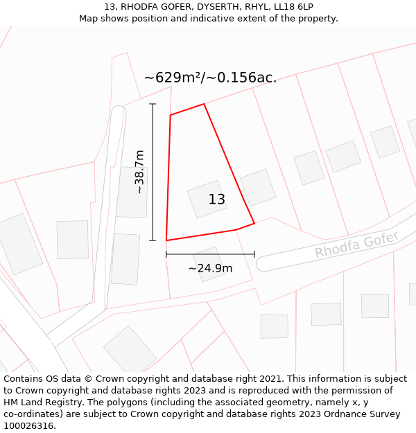 13, RHODFA GOFER, DYSERTH, RHYL, LL18 6LP: Plot and title map