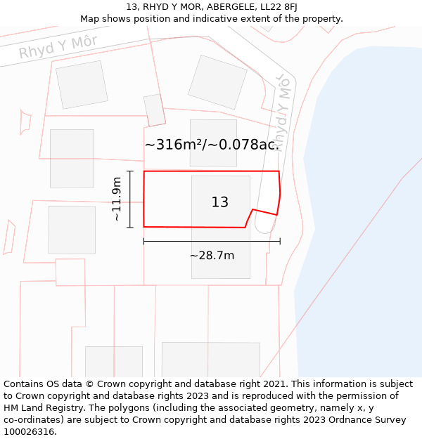 13, RHYD Y MOR, ABERGELE, LL22 8FJ: Plot and title map