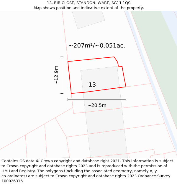 13, RIB CLOSE, STANDON, WARE, SG11 1QS: Plot and title map