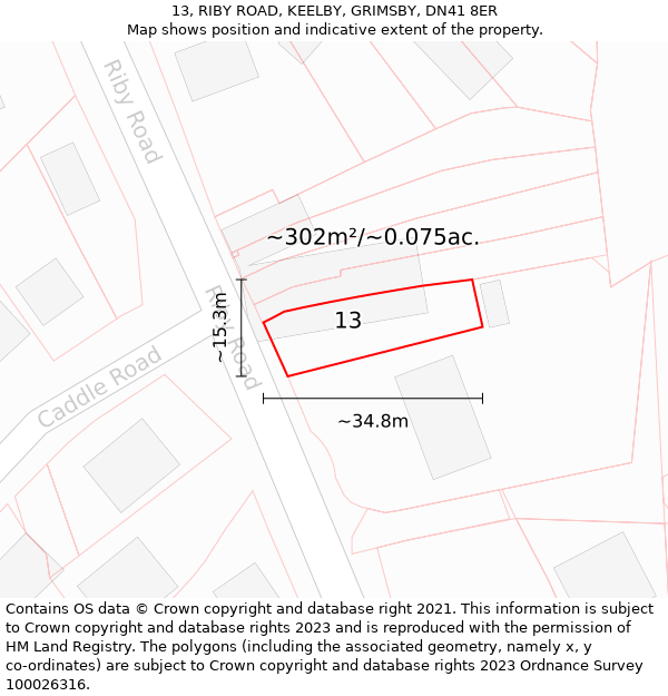 13, RIBY ROAD, KEELBY, GRIMSBY, DN41 8ER: Plot and title map