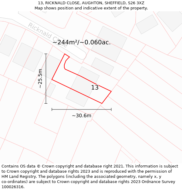 13, RICKNALD CLOSE, AUGHTON, SHEFFIELD, S26 3XZ: Plot and title map