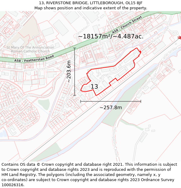 13, RIVERSTONE BRIDGE, LITTLEBOROUGH, OL15 8JF: Plot and title map