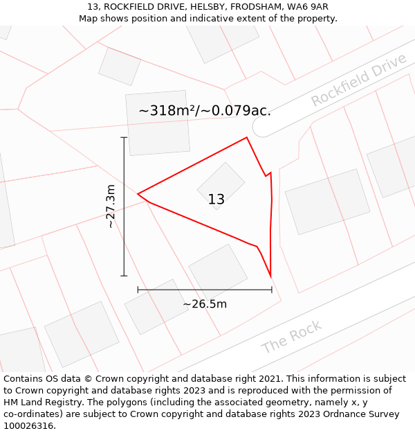 13, ROCKFIELD DRIVE, HELSBY, FRODSHAM, WA6 9AR: Plot and title map