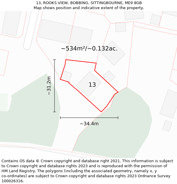 13, ROOKS VIEW, BOBBING, SITTINGBOURNE, ME9 8GB: Plot and title map