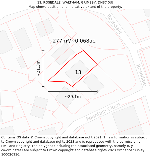 13, ROSEDALE, WALTHAM, GRIMSBY, DN37 0UJ: Plot and title map