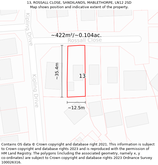 13, ROSSALL CLOSE, SANDILANDS, MABLETHORPE, LN12 2SD: Plot and title map