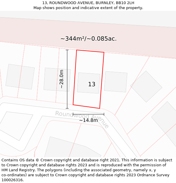13, ROUNDWOOD AVENUE, BURNLEY, BB10 2LH: Plot and title map