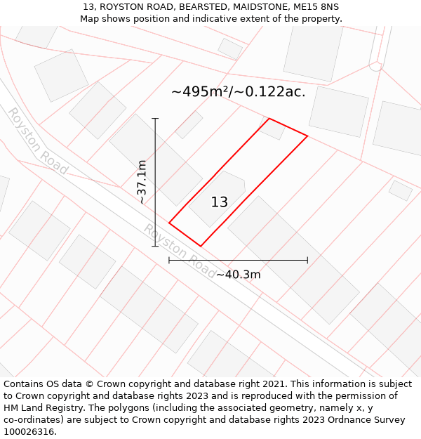 13, ROYSTON ROAD, BEARSTED, MAIDSTONE, ME15 8NS: Plot and title map