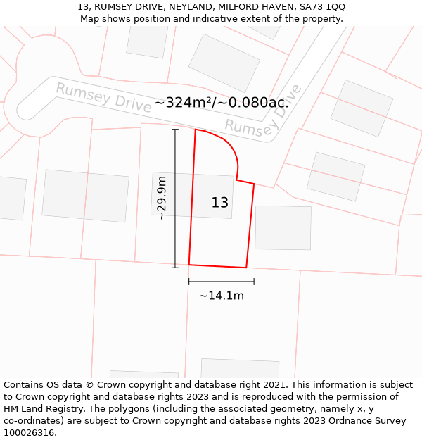 13, RUMSEY DRIVE, NEYLAND, MILFORD HAVEN, SA73 1QQ: Plot and title map