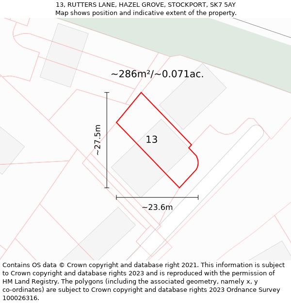 13, RUTTERS LANE, HAZEL GROVE, STOCKPORT, SK7 5AY: Plot and title map