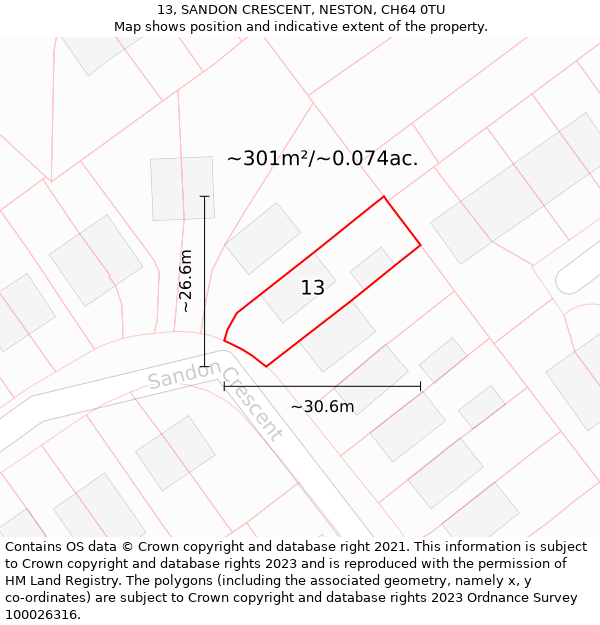 13, SANDON CRESCENT, NESTON, CH64 0TU: Plot and title map