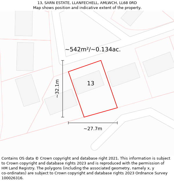 13, SARN ESTATE, LLANFECHELL, AMLWCH, LL68 0RD: Plot and title map