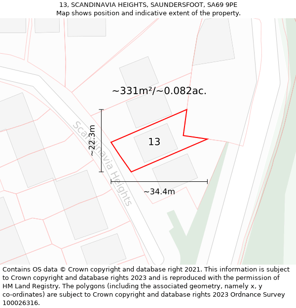 13, SCANDINAVIA HEIGHTS, SAUNDERSFOOT, SA69 9PE: Plot and title map