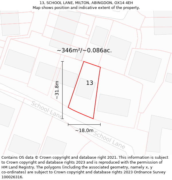 13, SCHOOL LANE, MILTON, ABINGDON, OX14 4EH: Plot and title map