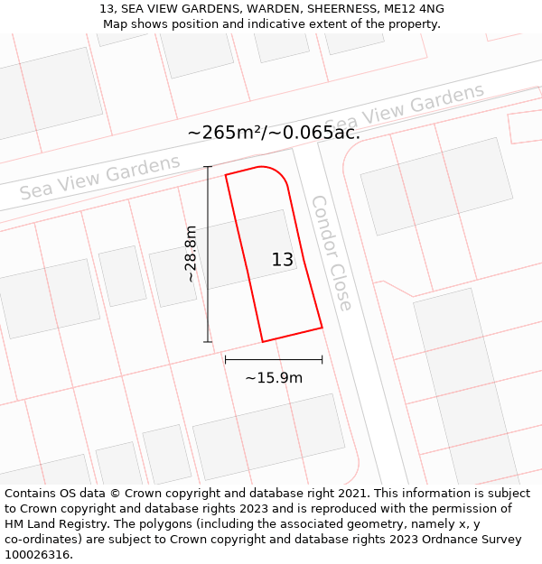 13, SEA VIEW GARDENS, WARDEN, SHEERNESS, ME12 4NG: Plot and title map