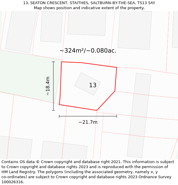 13, SEATON CRESCENT, STAITHES, SALTBURN-BY-THE-SEA, TS13 5AY: Plot and title map