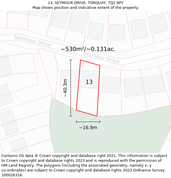 13, SEYMOUR DRIVE, TORQUAY, TQ2 8PY: Plot and title map