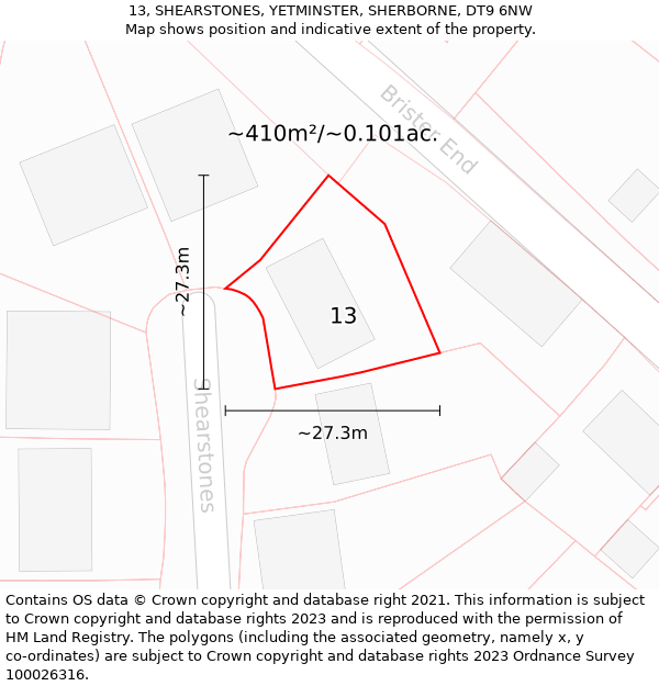 13, SHEARSTONES, YETMINSTER, SHERBORNE, DT9 6NW: Plot and title map