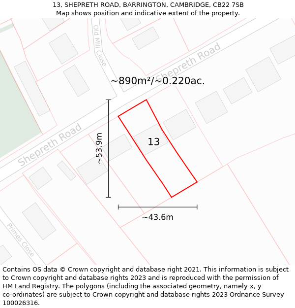 13, SHEPRETH ROAD, BARRINGTON, CAMBRIDGE, CB22 7SB: Plot and title map